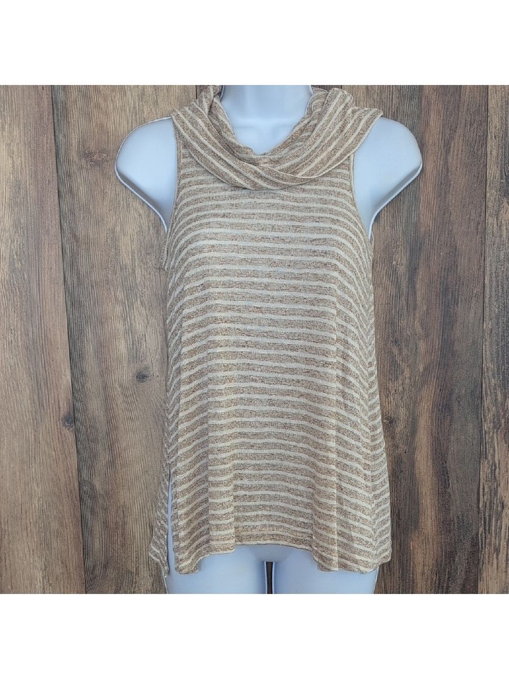 Hippie Rose Tan Striped Sleeveless Blouse XS 206JH